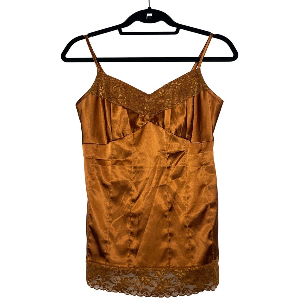 Fossil Satin Lace Y2K Babydoll Cami Women’s Sz M Copper Fairy Camisole Top